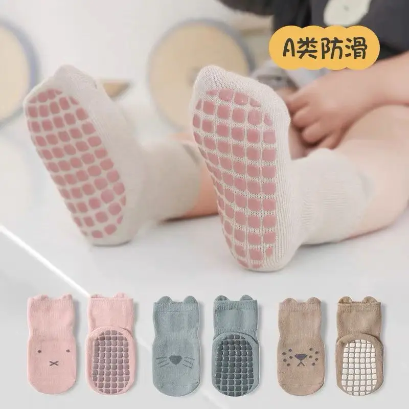 5 Pairs Baby Floor Socks Spring Autumn Pure Cotton Infant Cartoon Boys Girls Toddler Anti-Slip Mid-Tube Socks