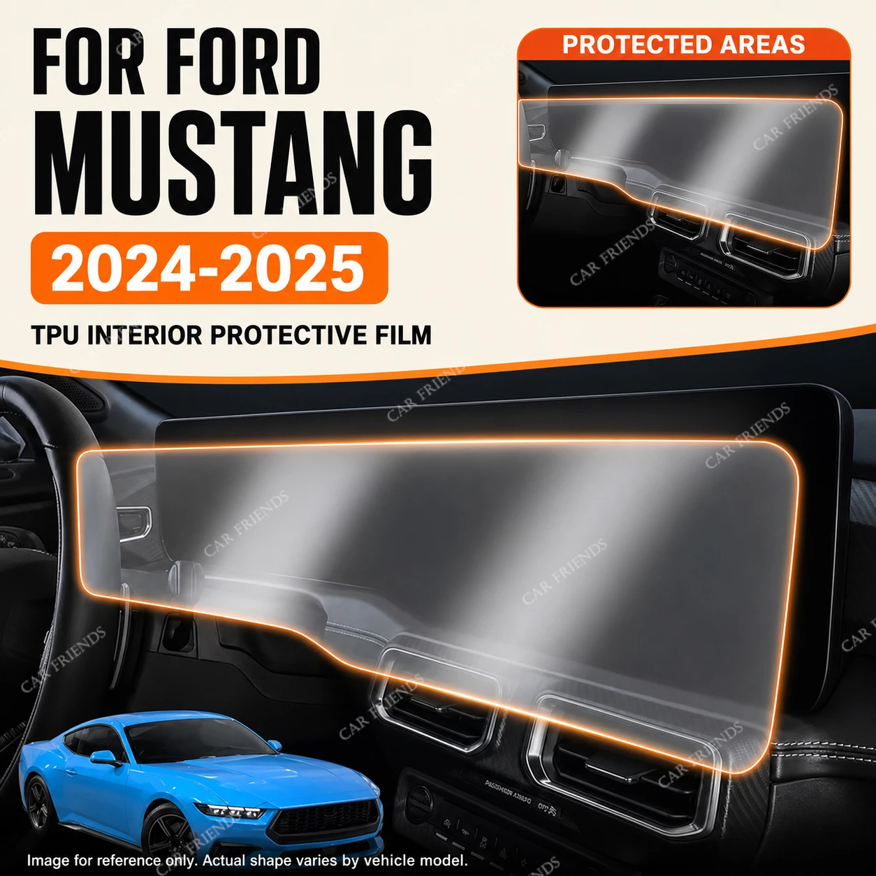 Transparent TPU Anti-scratch Interior Protective Film for Ford Mustang 2024-2025 Central Control Navigation Screen RHD/LHD