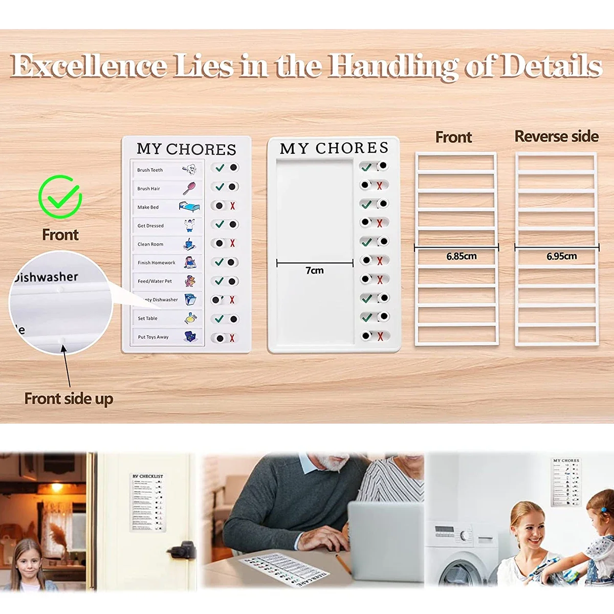 1 PC Kids Chore Chart with 5 Pcs Blank Card,Plastic Checklist Board with Detachable Cardstock to Do List for Routine Planning