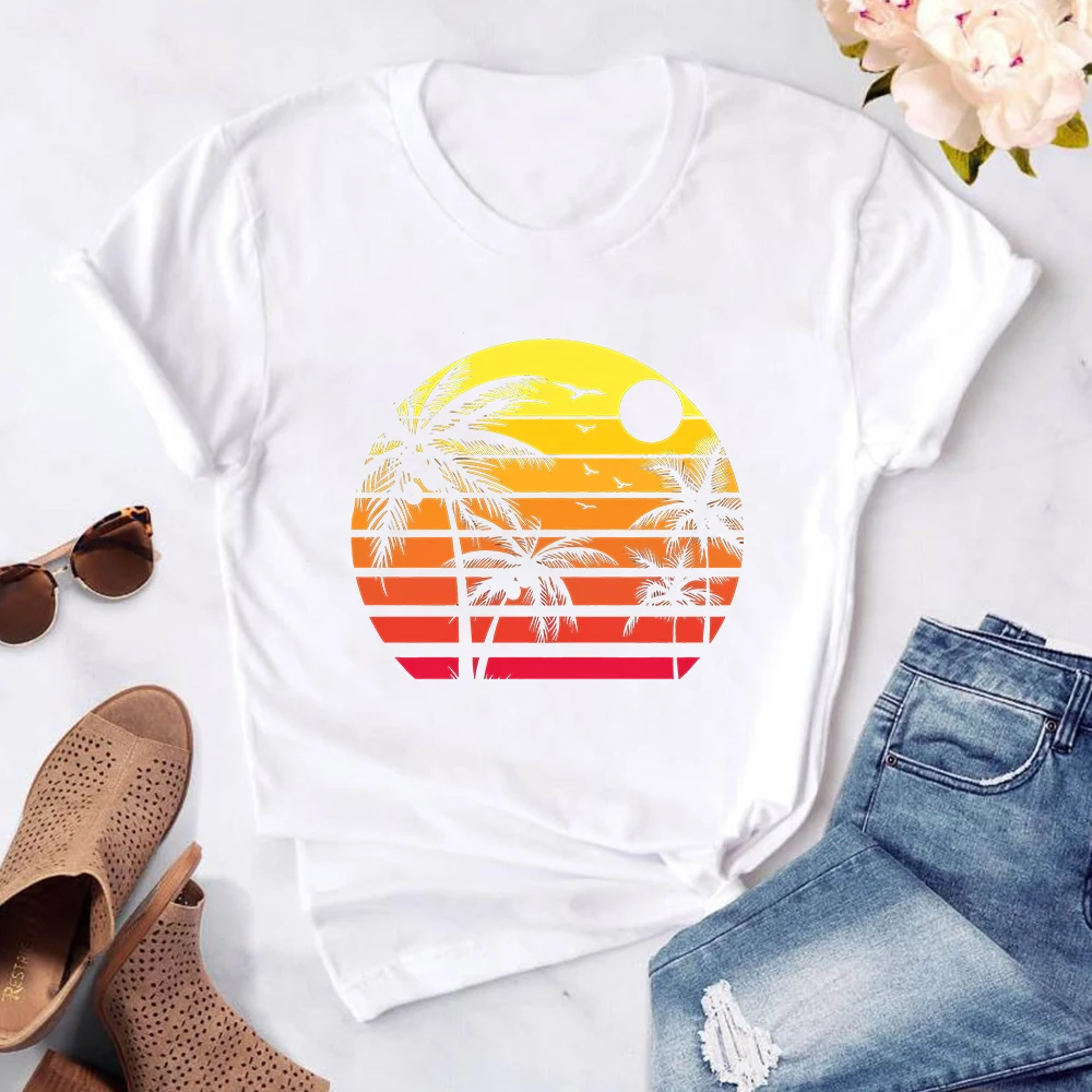 

Seeyoushy Coconut Print 2023 Summer New Short Sleeve Crewneck Women's T-shirt Trend Casual Holiday Top Y2K Aesthetic Streetwear