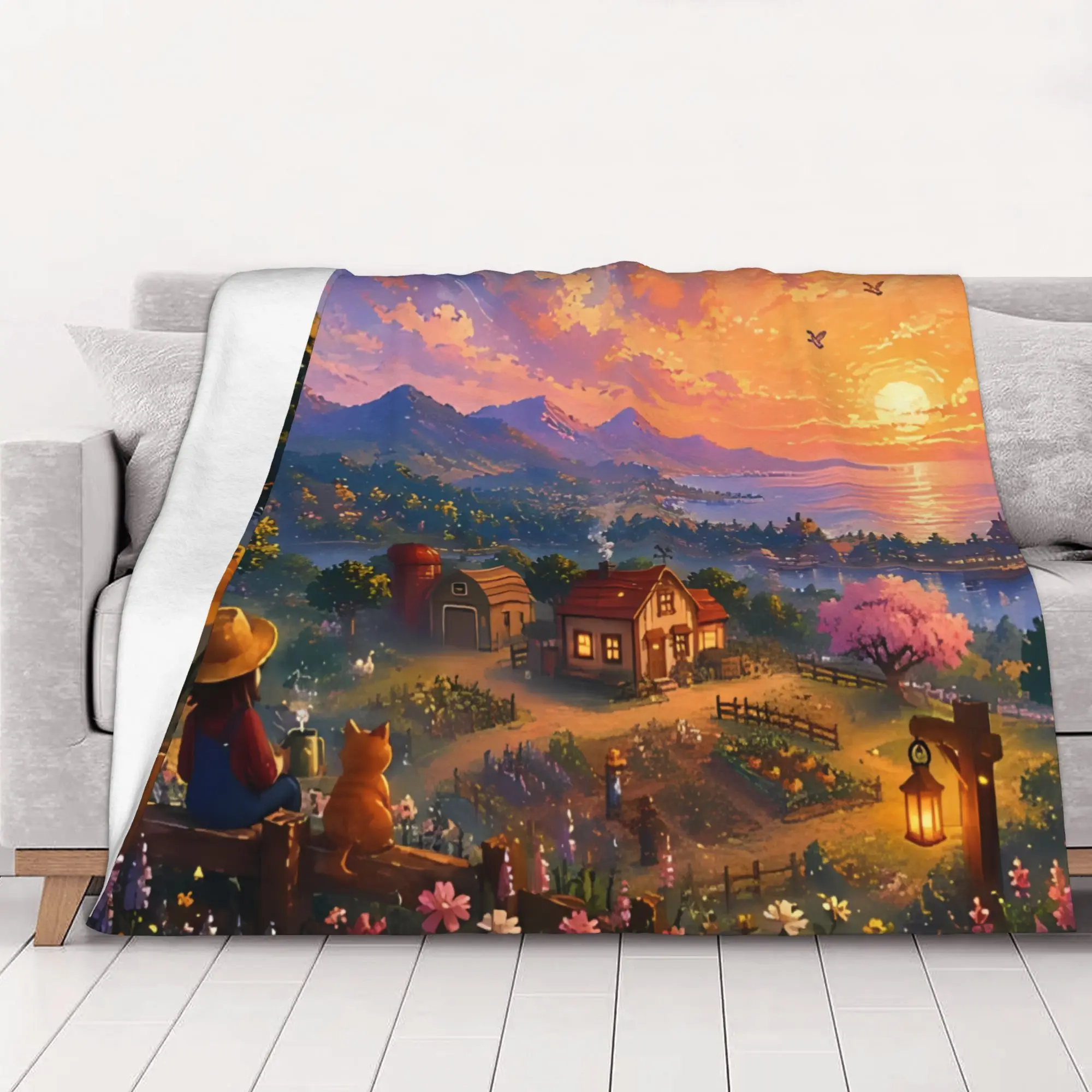 1PC home Cutecore Stardew Valley Impressionism Stardew Valley Blanket Super Cosy Plush Home Living Room Sofa halloween