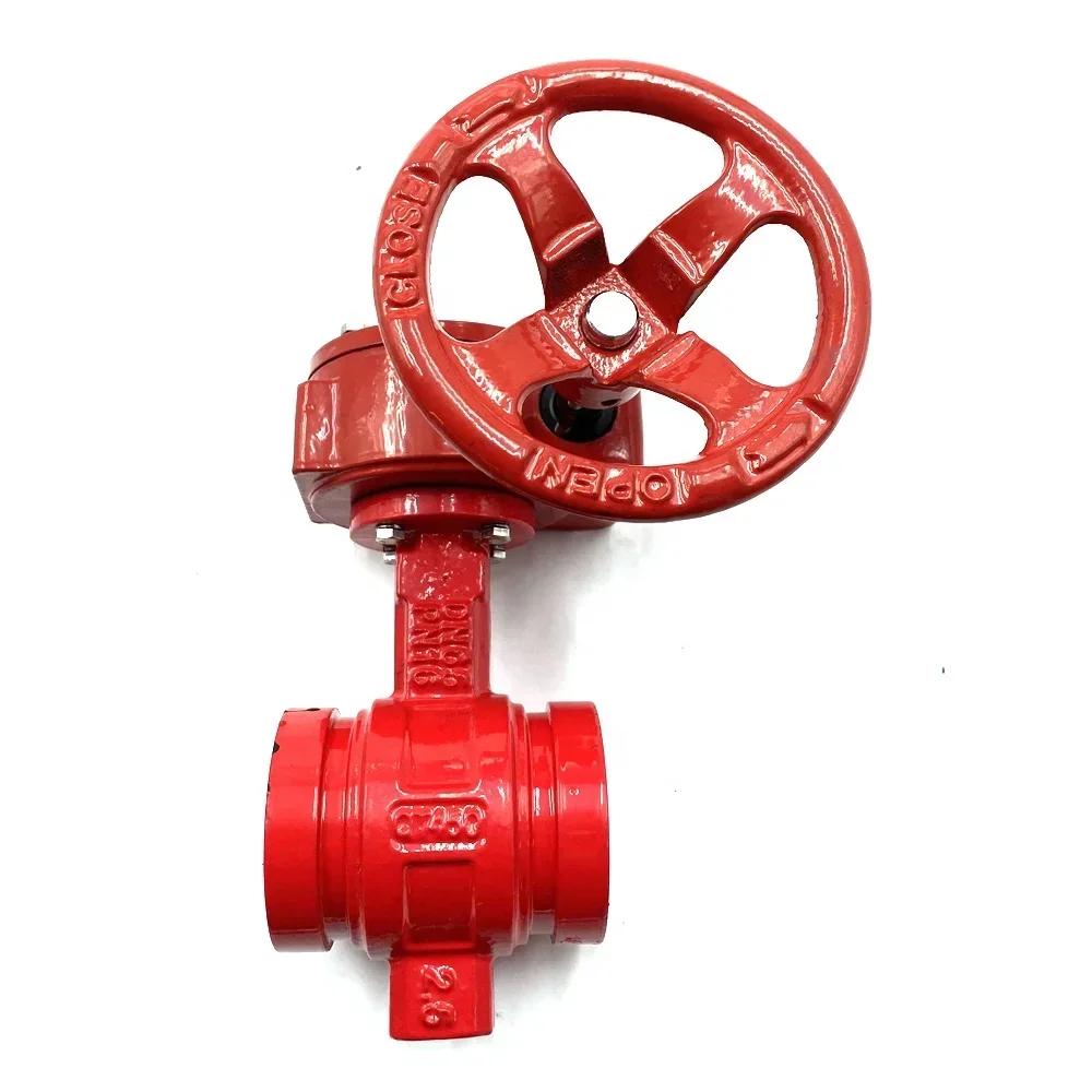 วาล์วผีเสื้อแบบเวเฟอร์เหล็กดัดขึ้นรูปชนิดร่องปลาย พร้อมกล่องเกียร์ส่งสัญญาณ สำหรับระบบดับเพลิง