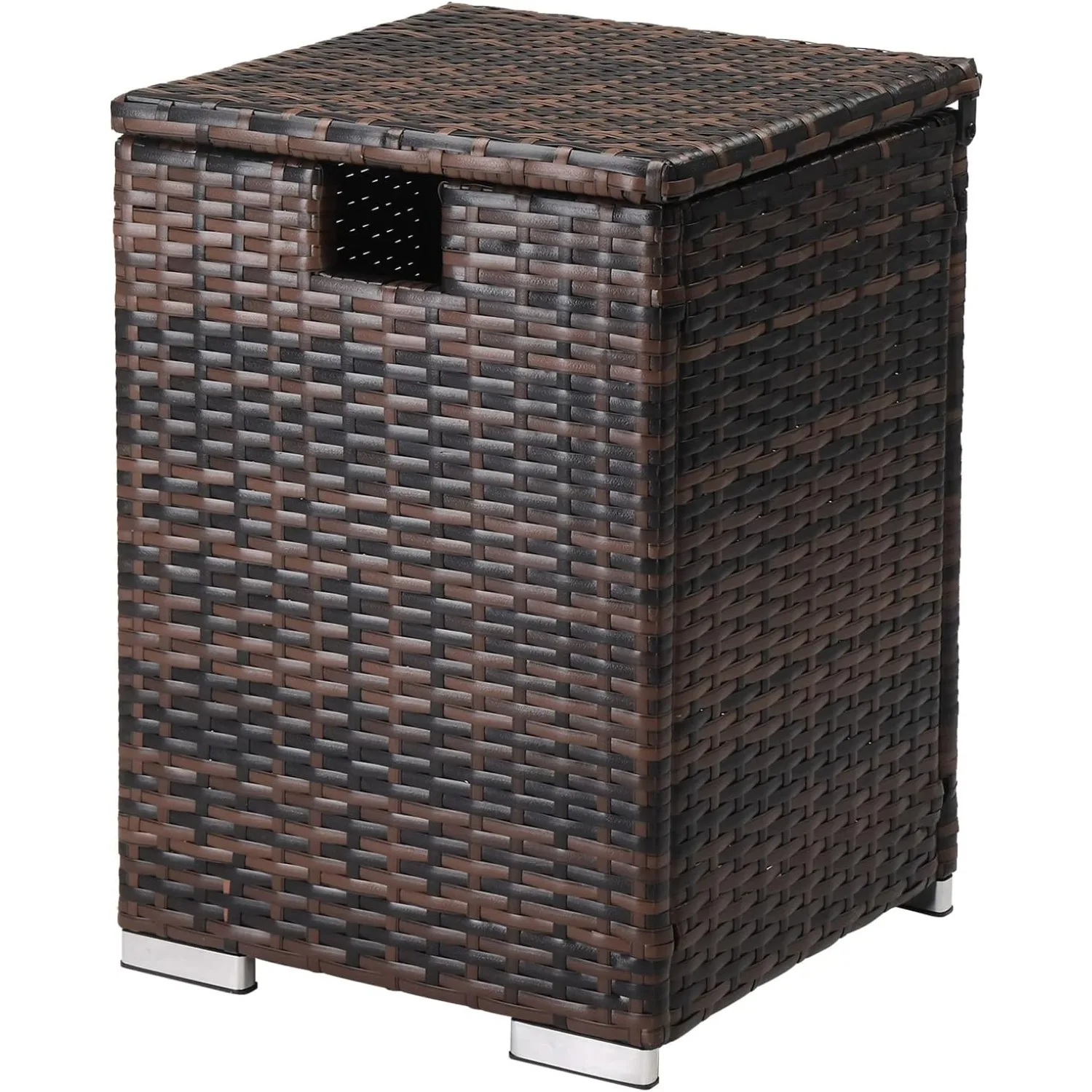 Outvita Gas Tank Storage Box, 15.7in Wicker Propane Tank Cover Table for Fire Pit Table and Gas Grill Patio Furniture Brown