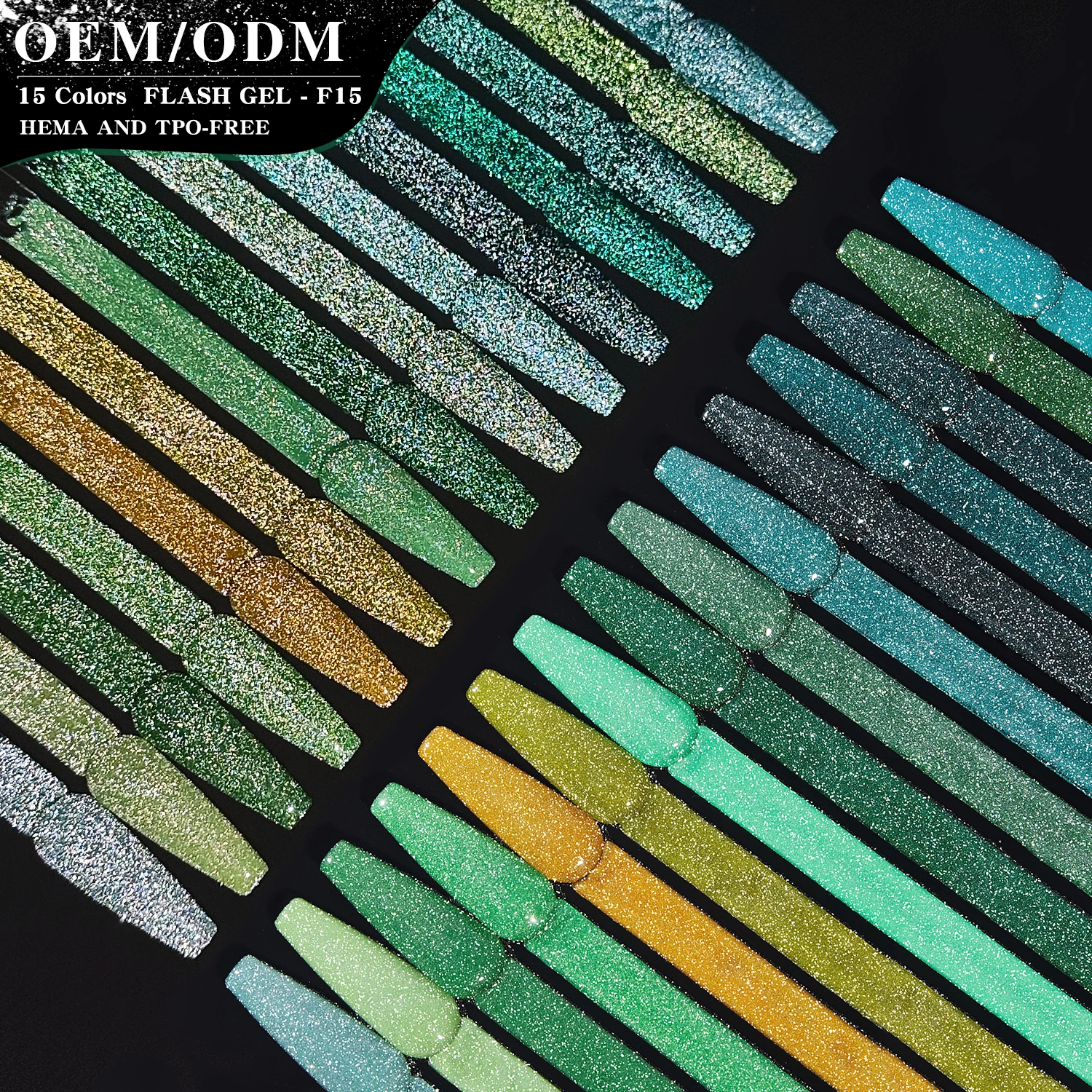 Vendeeni Free Design Smalto gel riflettente da discoteca Collezione 15 colori TPO GRATUITO HEMA OEM Smalto gel flash lucido per nail art