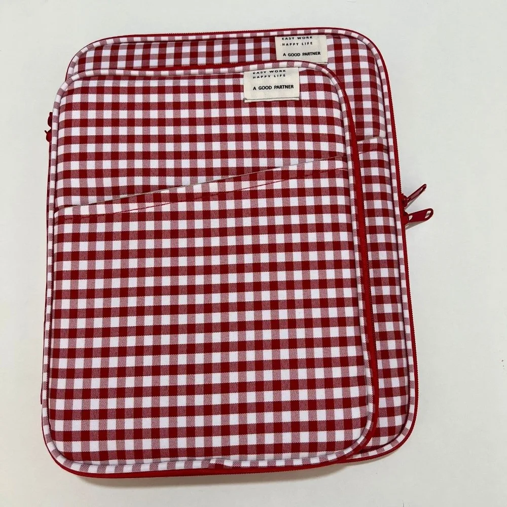 Portable Ins Grid Laptop Bag 11 Inch Shockproof Tablet Sleeve Bag Kawaii Colorful Girl Computer Bag File Package