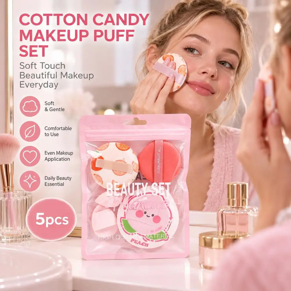 5pcs Thickened Marshmallow Powder Brush Powder Compact Makeup Setting Powder and Liquid Foundation Duo That Can Be Used Both Dry
