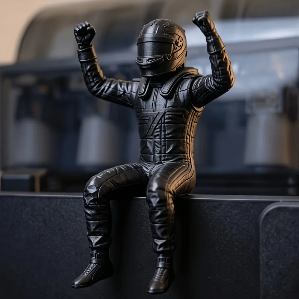 Cool Racing Driver Statue with Victory Pose Creative Desktop Craft Ornament Decor for Monitor Edge Shelf Home and Office