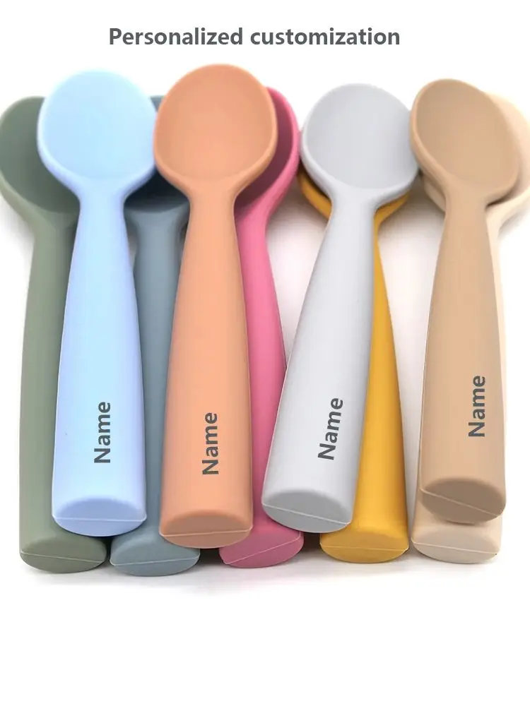Silikonlöffel mit Personalisierung, Individueller Name, Weiches Silikonmaterial, Geeignet für Babys zum Üben des Essens – Detail 4