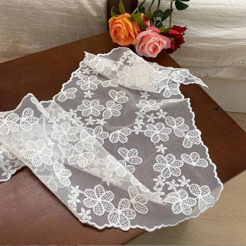 White Woven Floral Lace Hair Scarf Wraps Women Retro Triangle Headscarf Hat Travel Photo Headband Hair Accessories