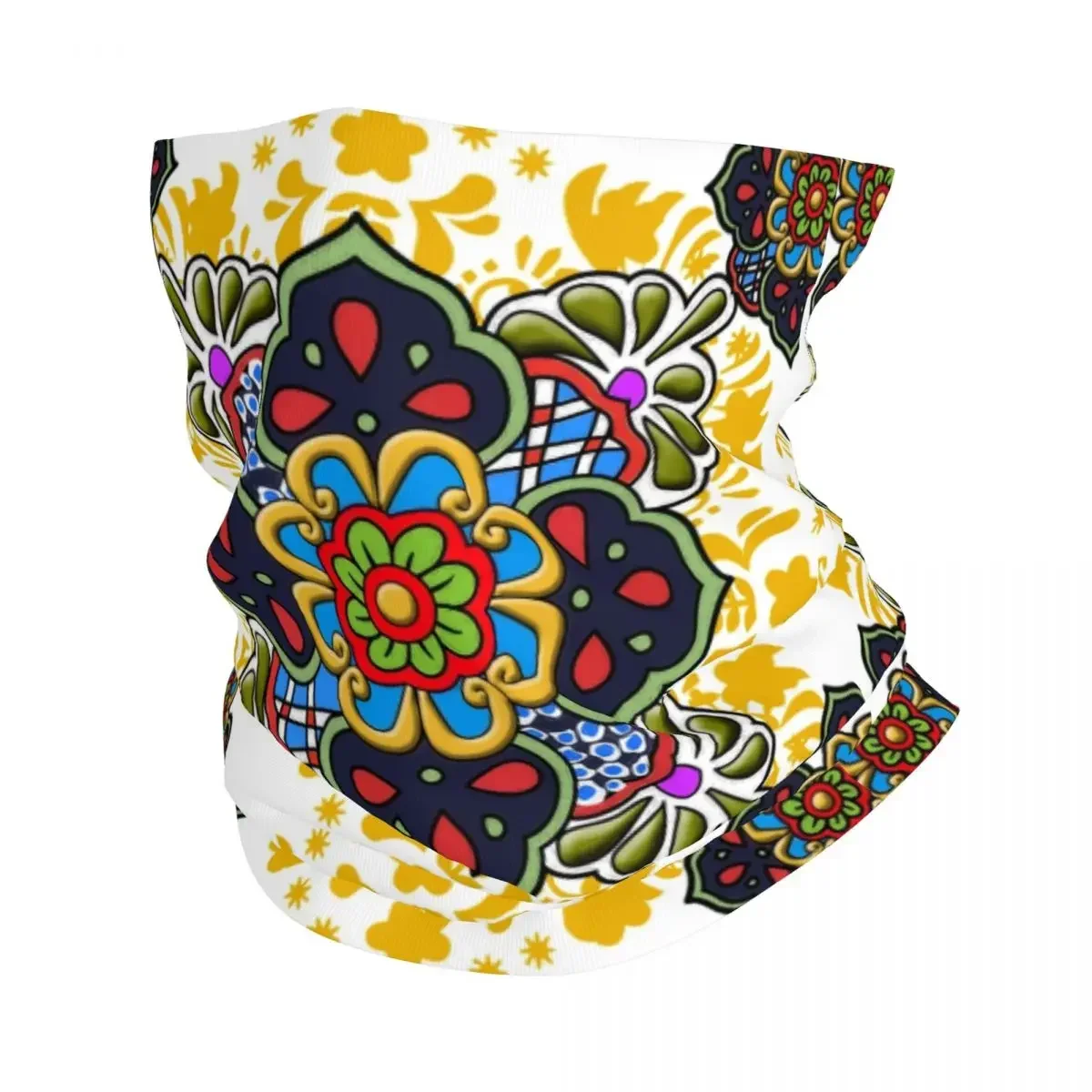 

Mexican Talavera Flower Bandana Neck Gaiter for Ski Hunting Women Men Wrap Scarf Folk Ceramic Tile Art Headband Warmer