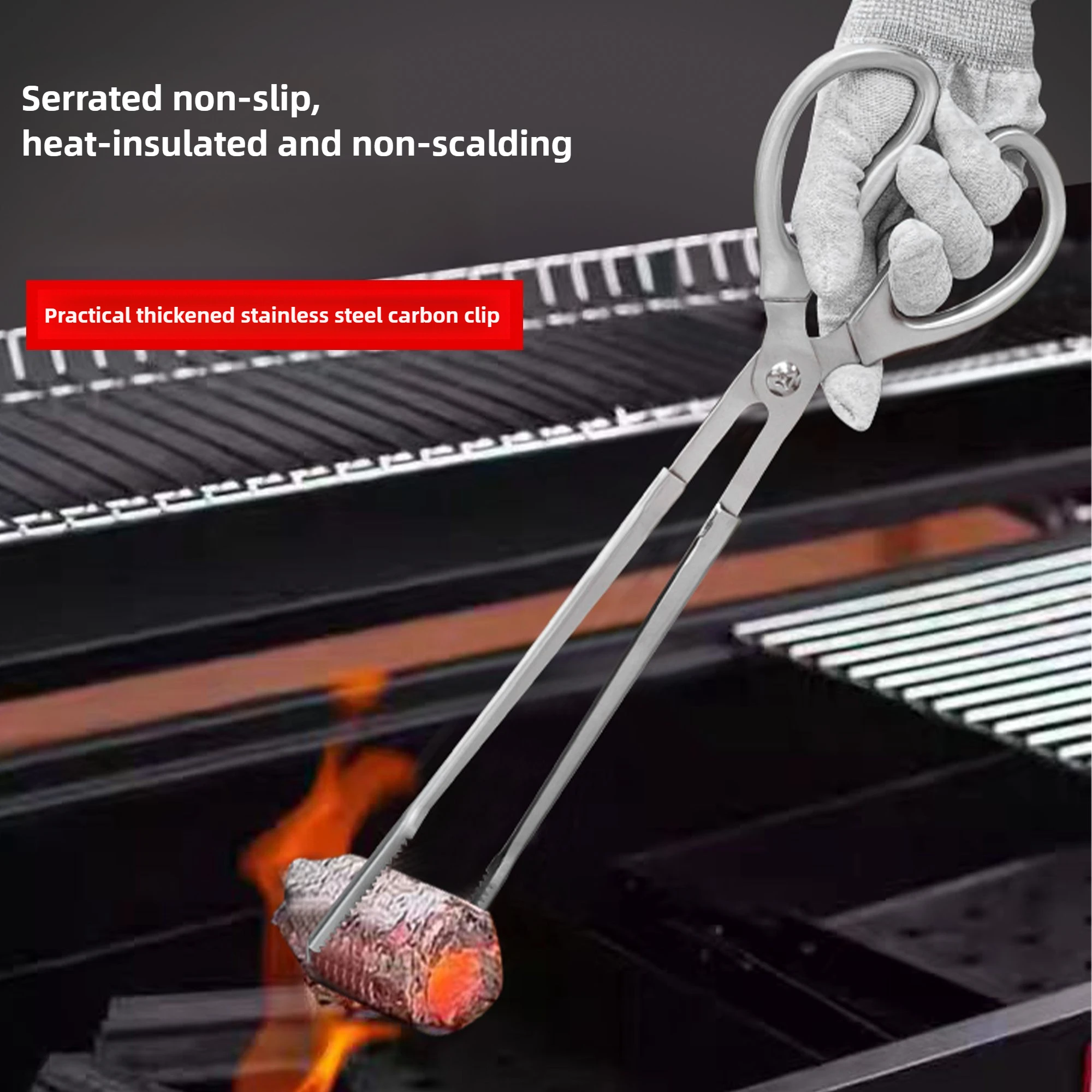 Stainless Steel Carbon Clamps Heat-resistant Serrated Anti-slip Household Match Tongs Camping with Fire Tongs