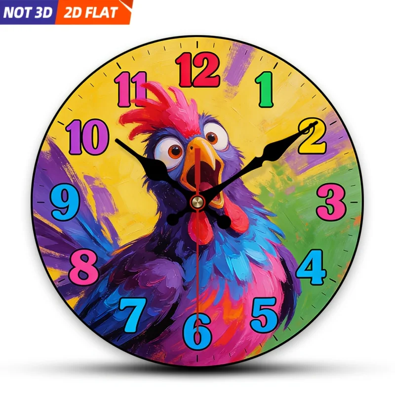 

2D плоский. 1 шт. Настенные часы с изображением петуха, бесшумные декоративные часы, креативные настенные часы, подходят для украшения спален.
