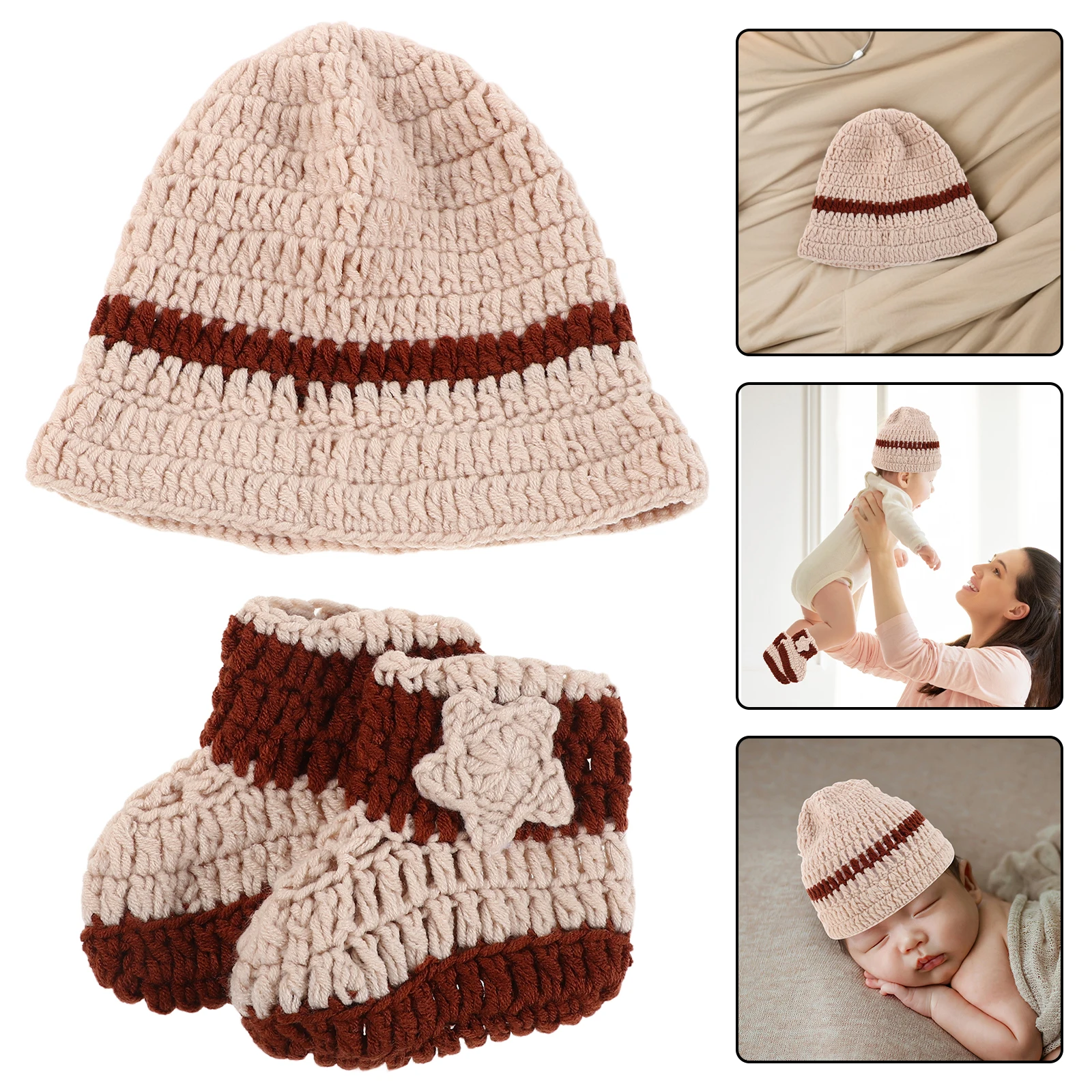 

1 set Newborn Beige Cowboy Outfit Crochet Denim Suit Baby Photo Shoot Set Infant Hat Shoes Spring Summer Autumn Photography