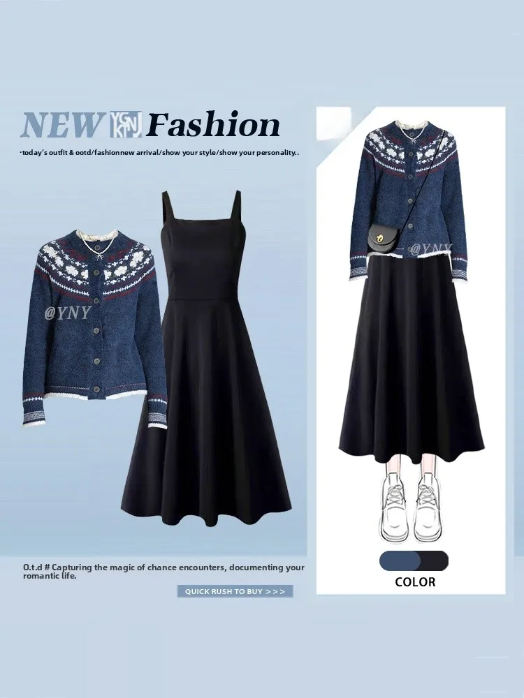 Winter Gebreide Hoge Taille Dr En Vest Set Vrouwen Faion Outfit Koreaanse Sle Lange Sve Halflange Rok En trui