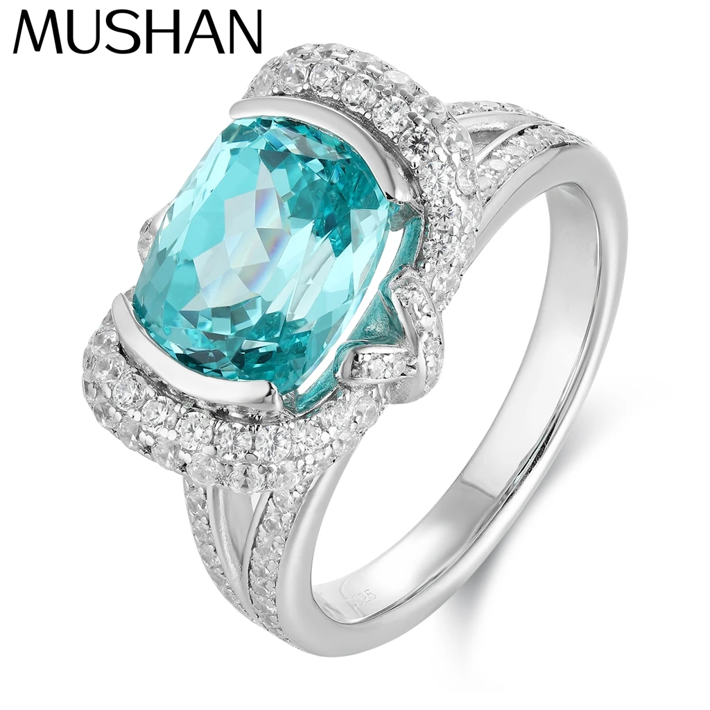 MUSHAN Custom Jewelry 925 Sterling Silver Ring Lab Red Ruby Princess Engagement Ring for Women 18K Gold Plated Engagement Ring