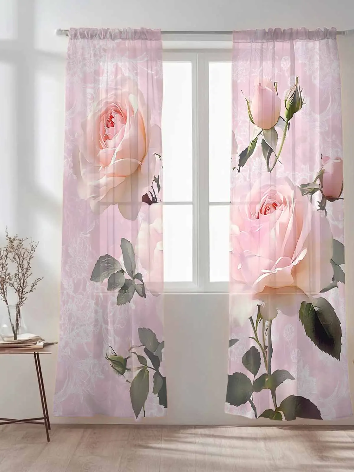 

Природные розовые розы, прозрачные тюлевые шторы для спальни, гостиной, вуаль, занавески для детей, оконные шторы из органзы