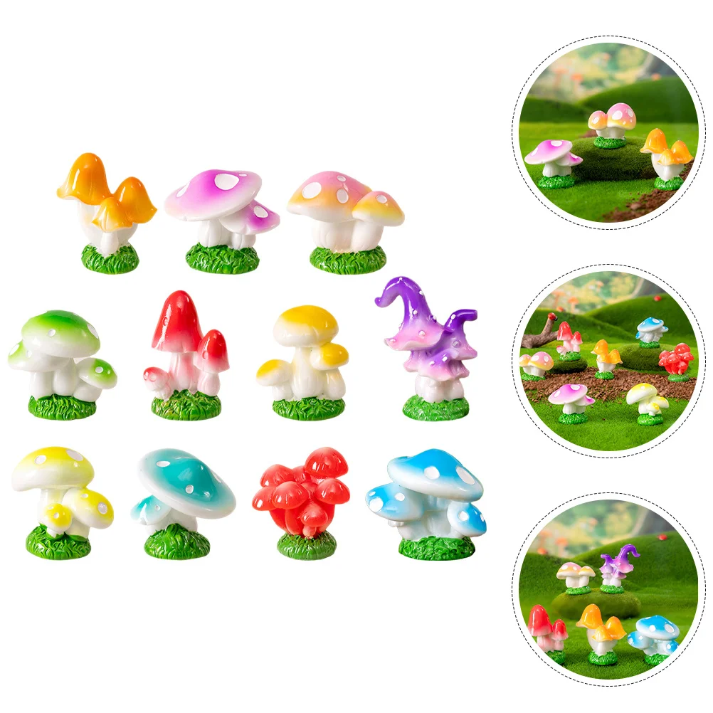

11 Pcs Mushrooms Decorations Statue Small Ornament Miniature Figurines Resin Tiny