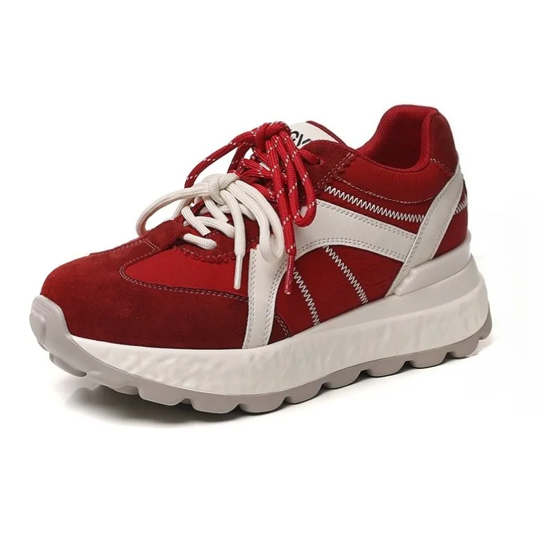 

Koznoy 8cm Genuine Leather Platform Women Casual Shoes Comfortable Walking Shoes Travel Fashion Sneakers Chunky Sneakers