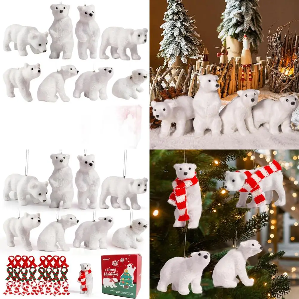 

Плюшевые игрушки белого медведя с 3-цветными шарфами, рождественские елочные украшения из 8 предметов, подарки в деревенском стиле для всех возрастов