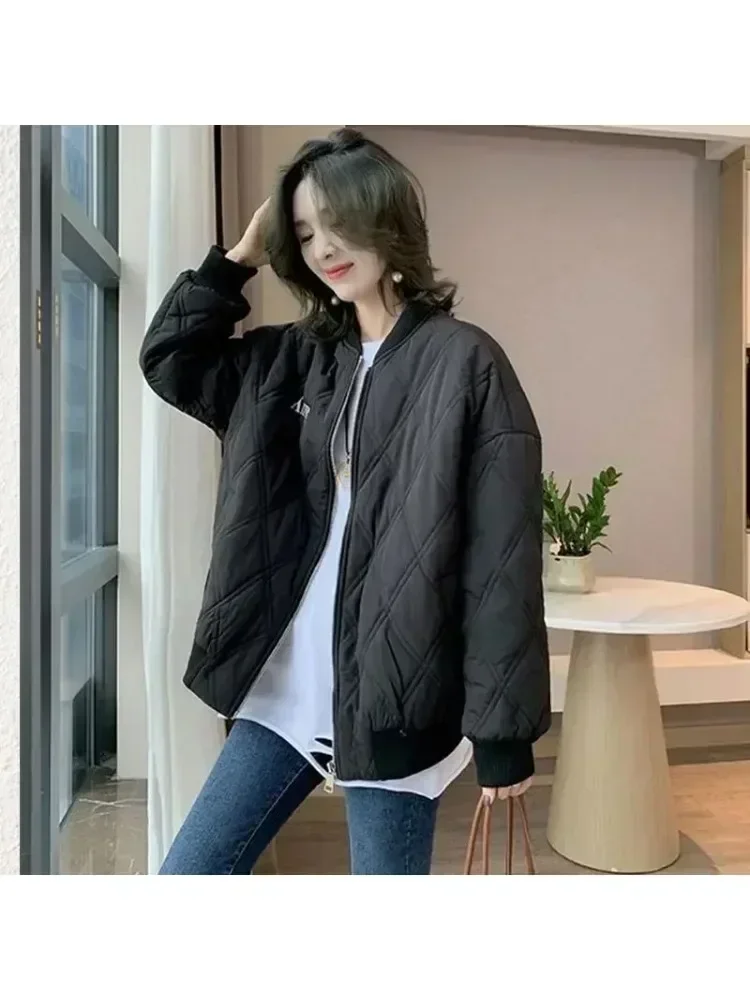 여성용 주식 야구 칼라 코튼 재킷, 짧은 코트, 경량 다운 지퍼 아우터, 자수 가을 파카
