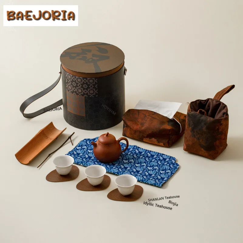 Old Flower Bucket Portable Tea Set Complete Set Creative Tea Ceremony Set Teapot And Tea Cup Set Cafes Supplies Collection Craft