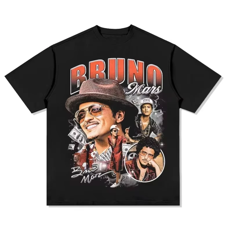 Singer Bruno Mars Portrait Graphics Cotton Tshirt Men 2026 New Summer Hip Hop Unisex Short Sleeve Casual Shirt Fan Gifts
