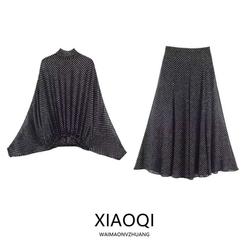 

Новинка зимы 2029, галстук-бабочка в горошек, юбка со средней талией, женский модный комплект, повседневный длинный свек средней длины Dr