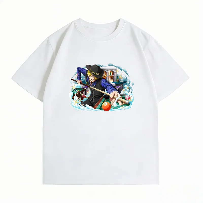 Bandai One Piece Cotton Men's T-Shirt Sanji Print Casual Oversized Crew Neck Short Sleeve Summer Anime Graphic Tee