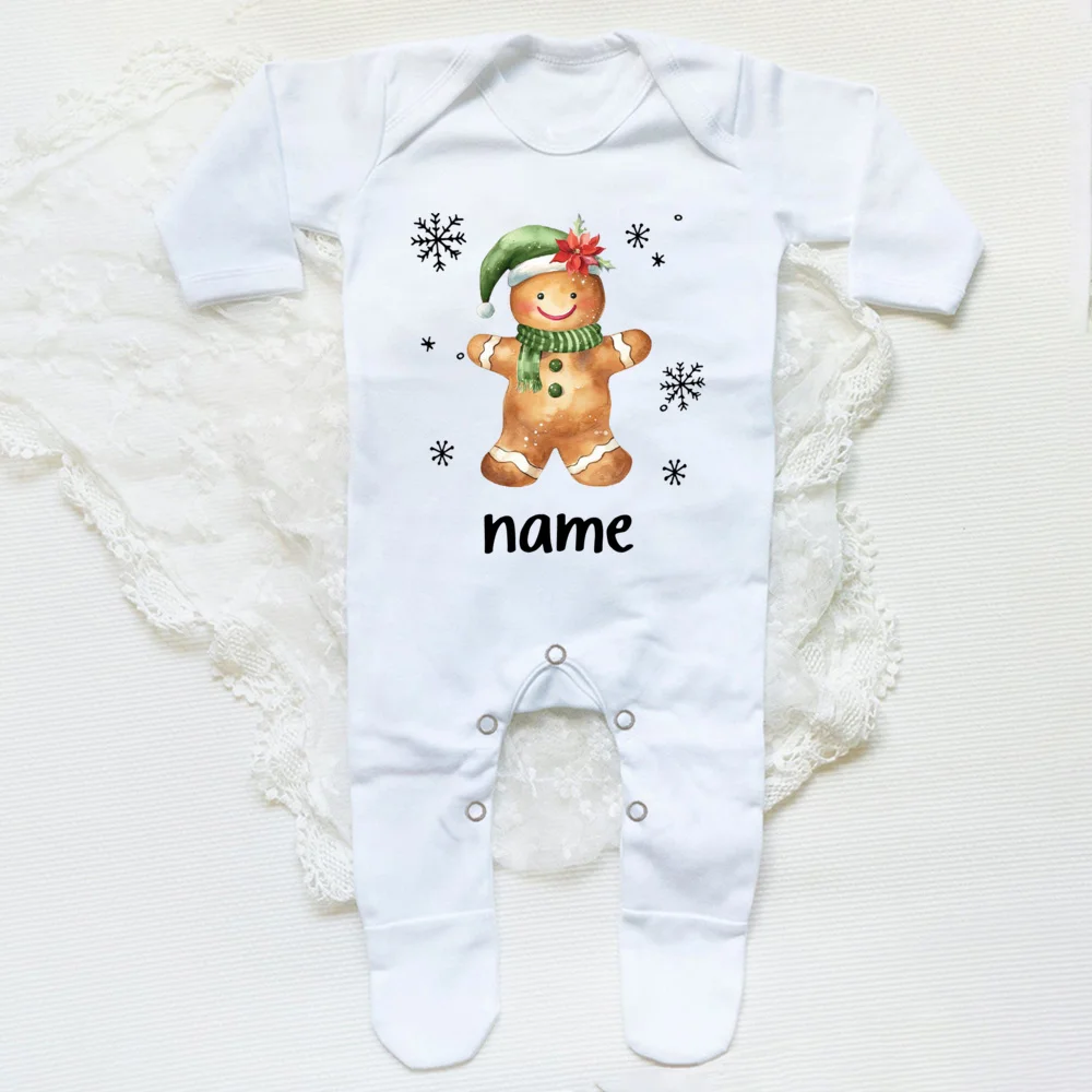 Personalized Snowmen with Name Baby Babygrow Bodysuit Infant Christmas Sleepsuit Newborn Long Sleeve Jumpsuit Baby Xmas Outfit