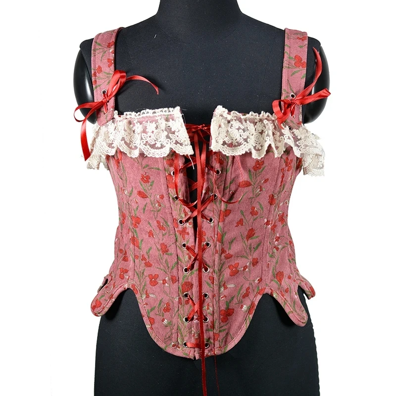 Womens Bustier Overbust Corselet Lace Up Gorgeous Sheer Corset Front Lace  Costume Crop Top