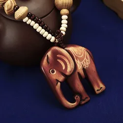 Fashionable Bohemian Jewelry Ethnic Style Long Handmade Bead Wood Elephant Vintage Pendant Necklace Women's Proper Accessories