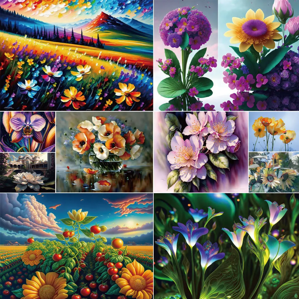 Poppy Flowers Scenes Printed Fabric Cross Stitch DIY Embroidery Set Knitting Craft Sewing Needlework Stamped Jewelry Package