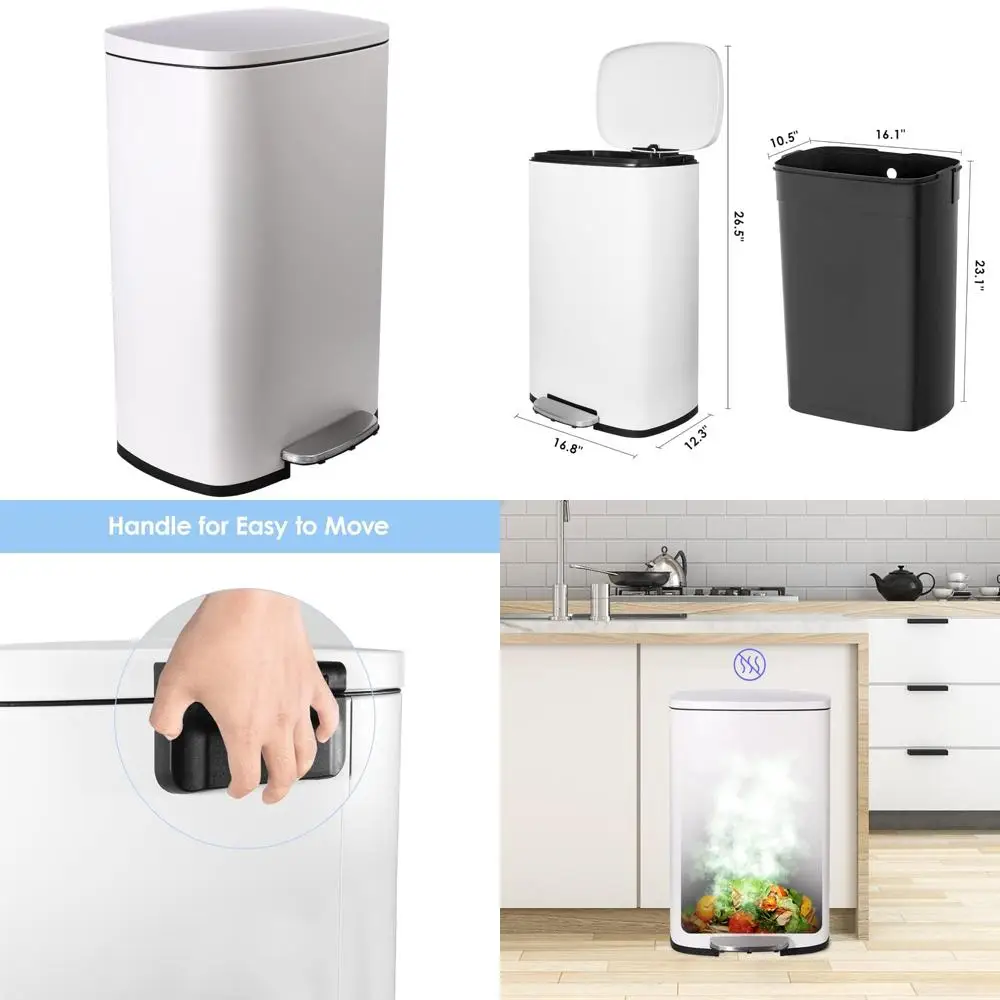 سلة مهملات increkid سعة 13.2 جالون، سلة قمامة مطبخ من الفولاذ المقاوم للصدأ مع دلاء داخلية وغطاء مفصلي، خطوة مستطيلة على الغبار
