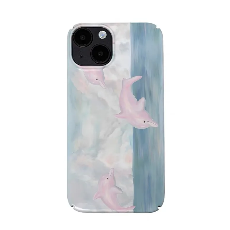 

Ins Pink Dolphin Art Illustration Case for IPHONE 17 16 ProMax 15 14 Plus 13 12 MINI 11 PRO 16Plus XR XS MAX Acrylic Phone Cover