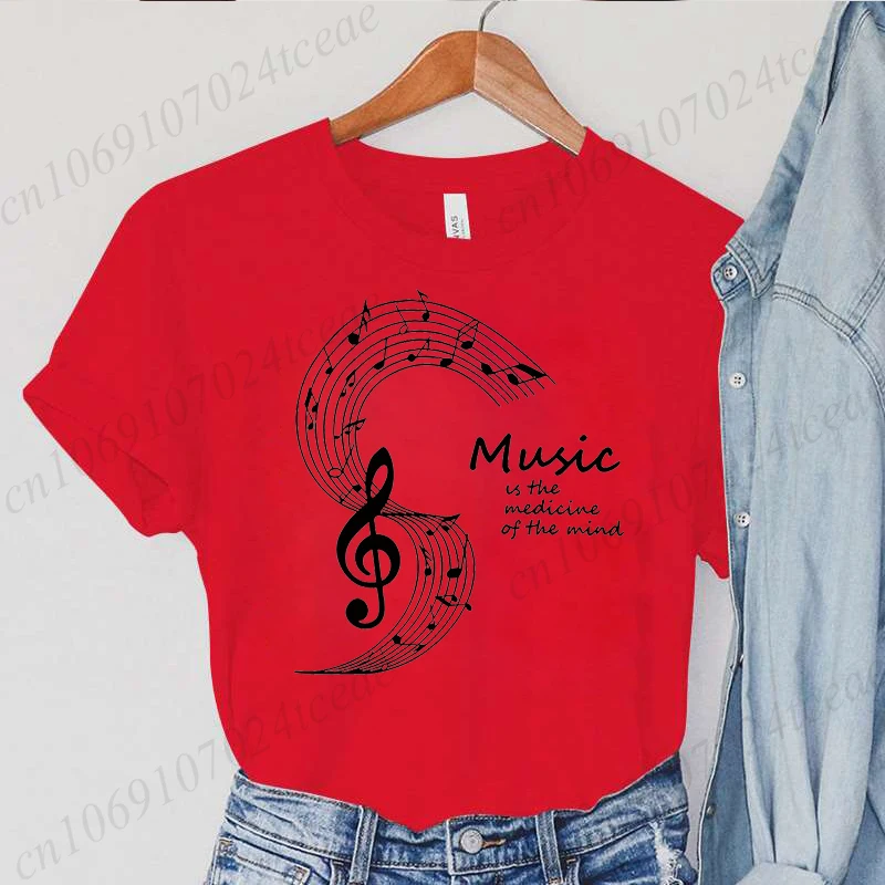 Summer Fashion Brand Women's T-shirt Clothing Music Note Print Tshirt Clothing Y2k Streetwear T Shirt Music Note Lover Tee Tops