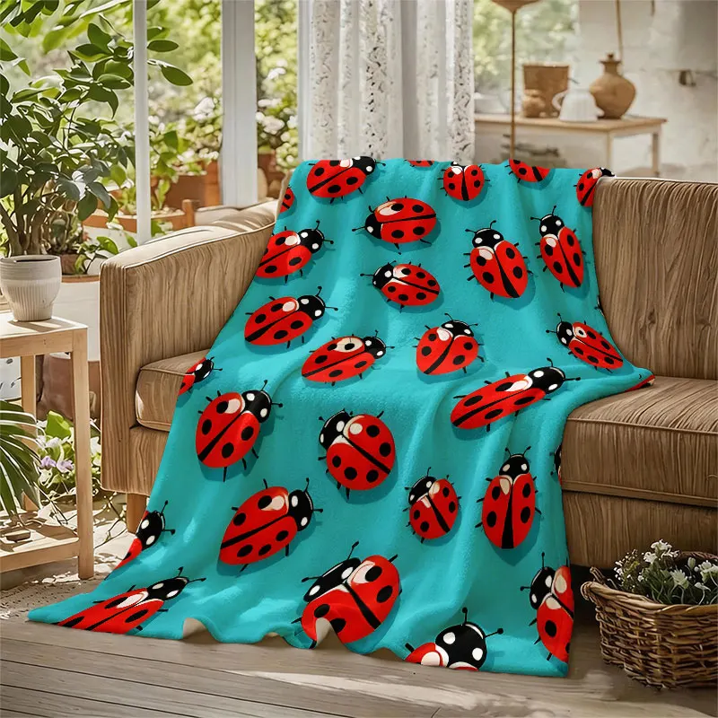 Ladybug Flannel Blanket Warm Soft Halloween Christmas Decorative Couch Warm Cozy All-Season Gift