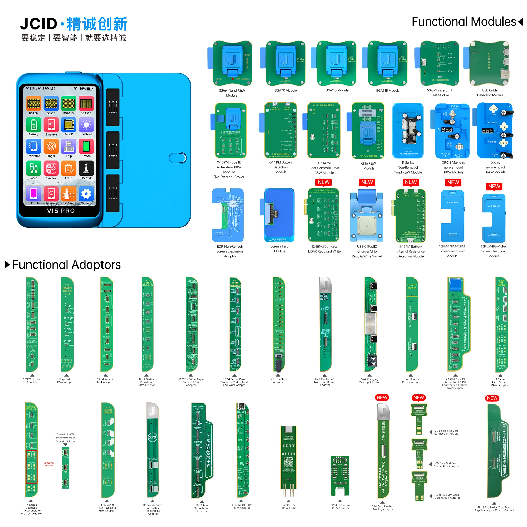 NOWA PŁYTKA JCID JC V1SE V1S PRO Dot Matrix Face LCD True Tone Fotosensitive Original Color Fingerprint Battery Board do IPhone X-17PM — zdjęcie 7