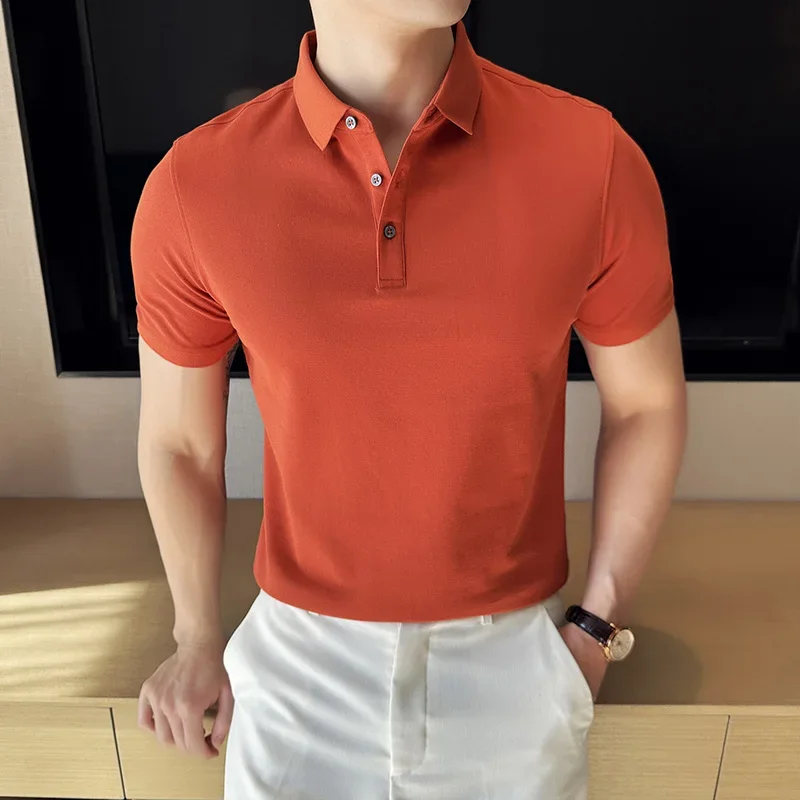 Mens Short Sleeved POLO Shirt 2024 Summer New British Style Solid Casual T-shirt Pure Cotton Slim Fit POLO Shirt Men Clothing