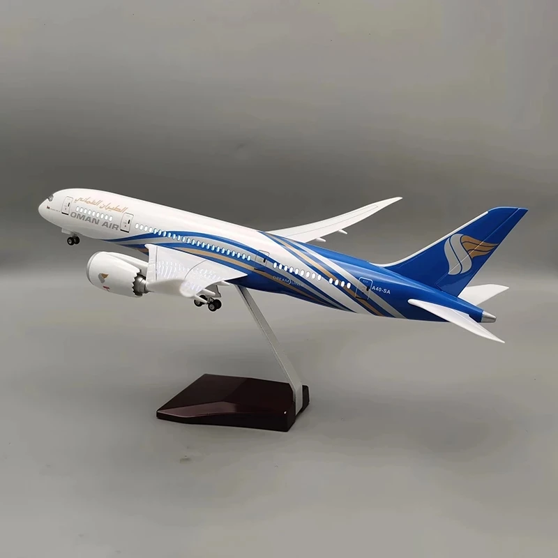 Venda Modelo de avião de brinquedo de resina, plástico fundido, 47cm, escala 1/130, avião 787 b787, avião oman, modelo de companhia aérea, coleção de avião g