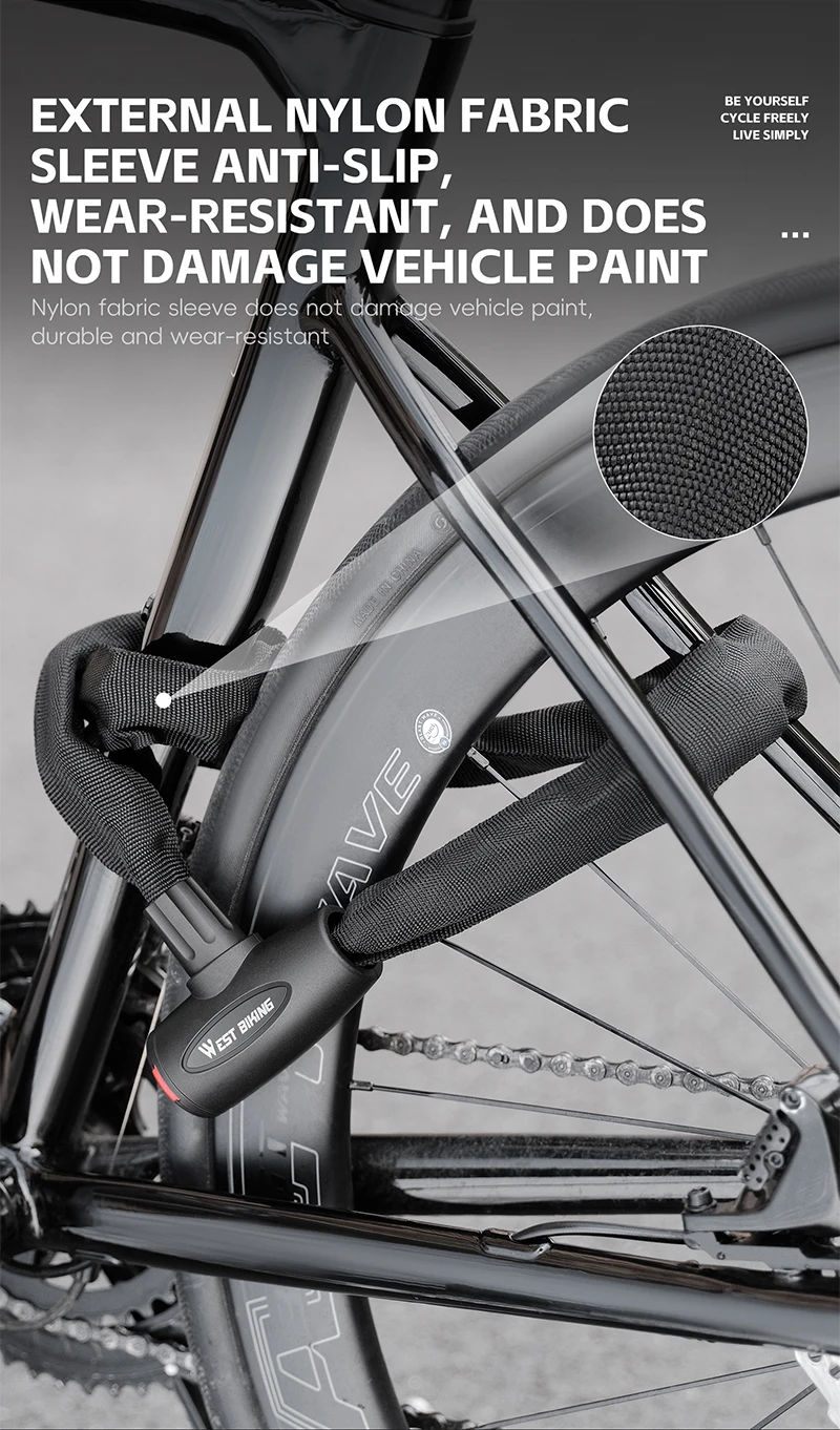 WEST RADFAHREN Fahrrad Anti-Diebstahl-Kettenschloss Hartstahllegierung Langlebiges kräftiges Schloss für MTB Fahrrad Motorrad Roller Radfahren Zubehör – Detail 13