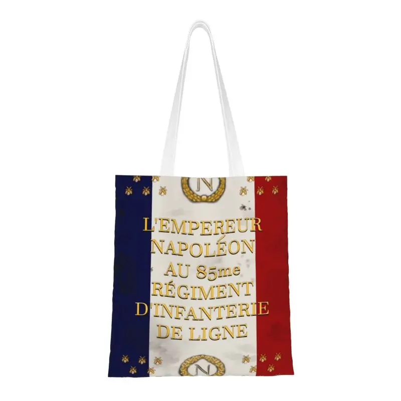 

Napoleonic French 85th Regimental Flag Groceries Shopping Bags Fashion Print Canvas Shopper Tote Shoulder Bags Portable Handbag