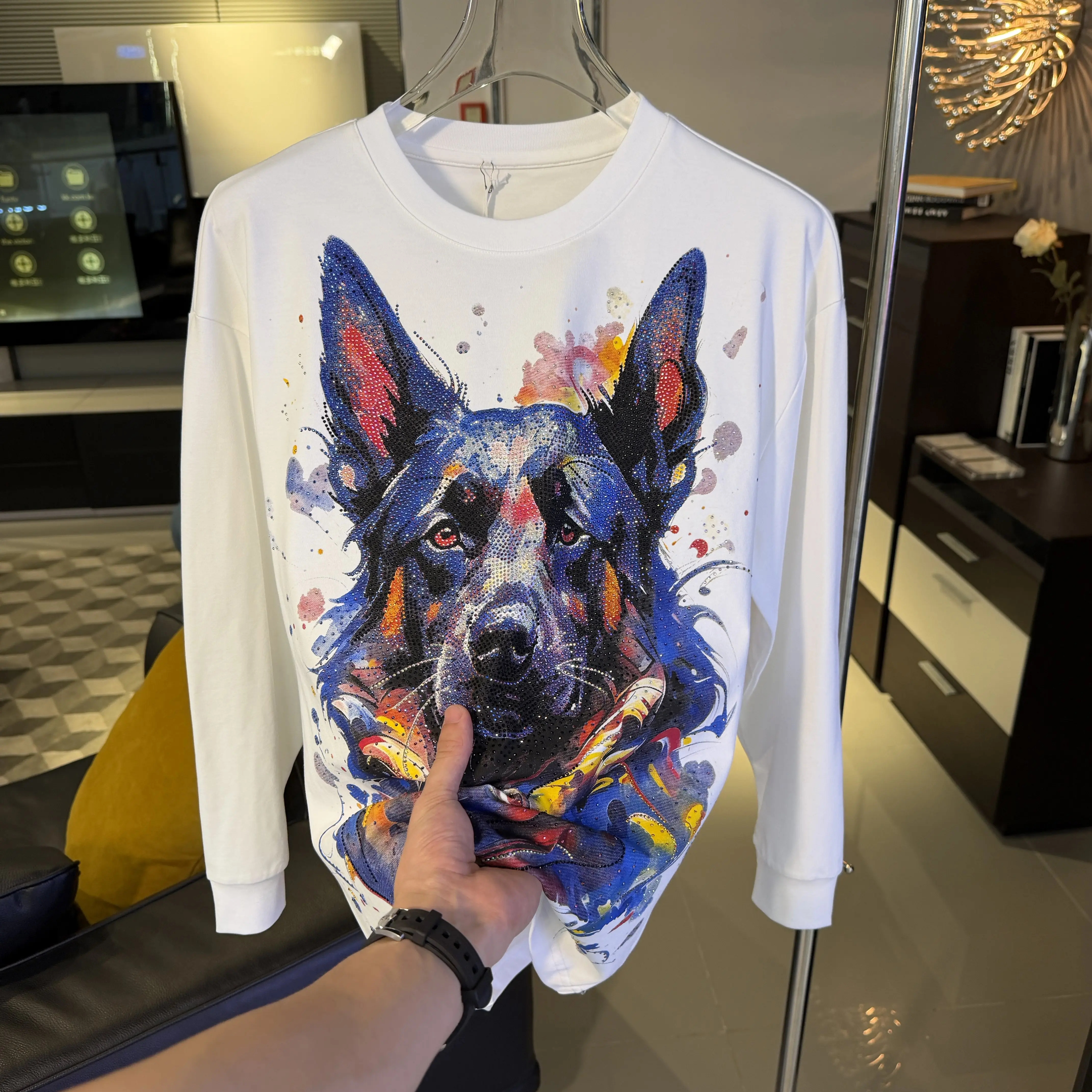 Handsome New Autumn Winter Long Sleeve Basic Sweatshirt All-match Male Round Neck Luxury Hot Diamonds Large Size Pullover Tops