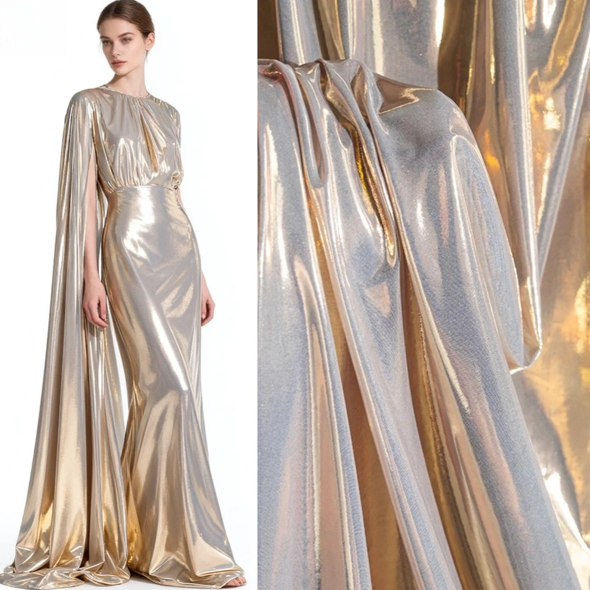 Champagne Gold liquid metal elastic fabric sewing dance costumes performance costumes DIY party background decoration