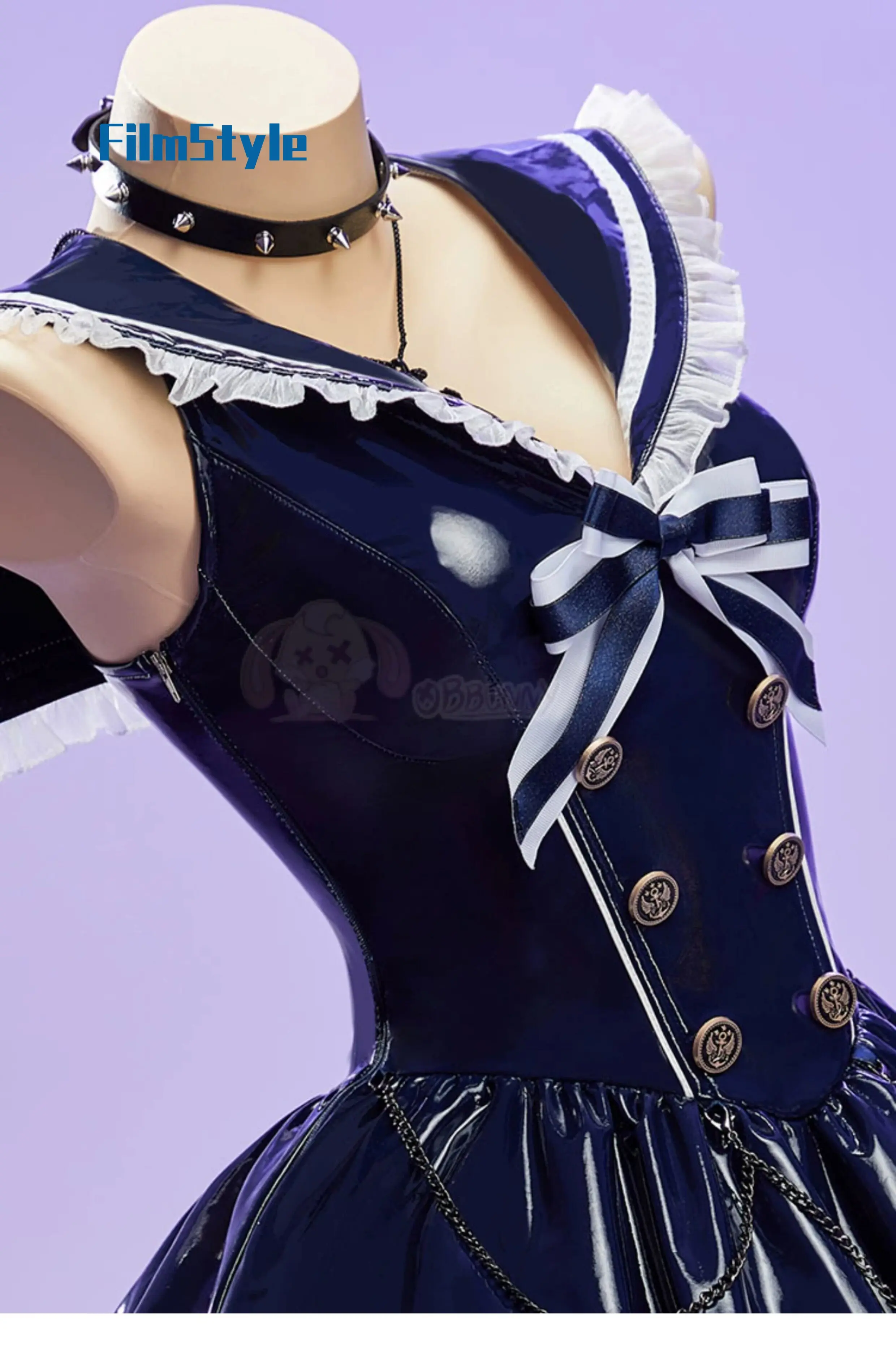 

Original Navy Idol Halloween Cosplay Costume, PU Leather Cute Girls Sailor Dress Set