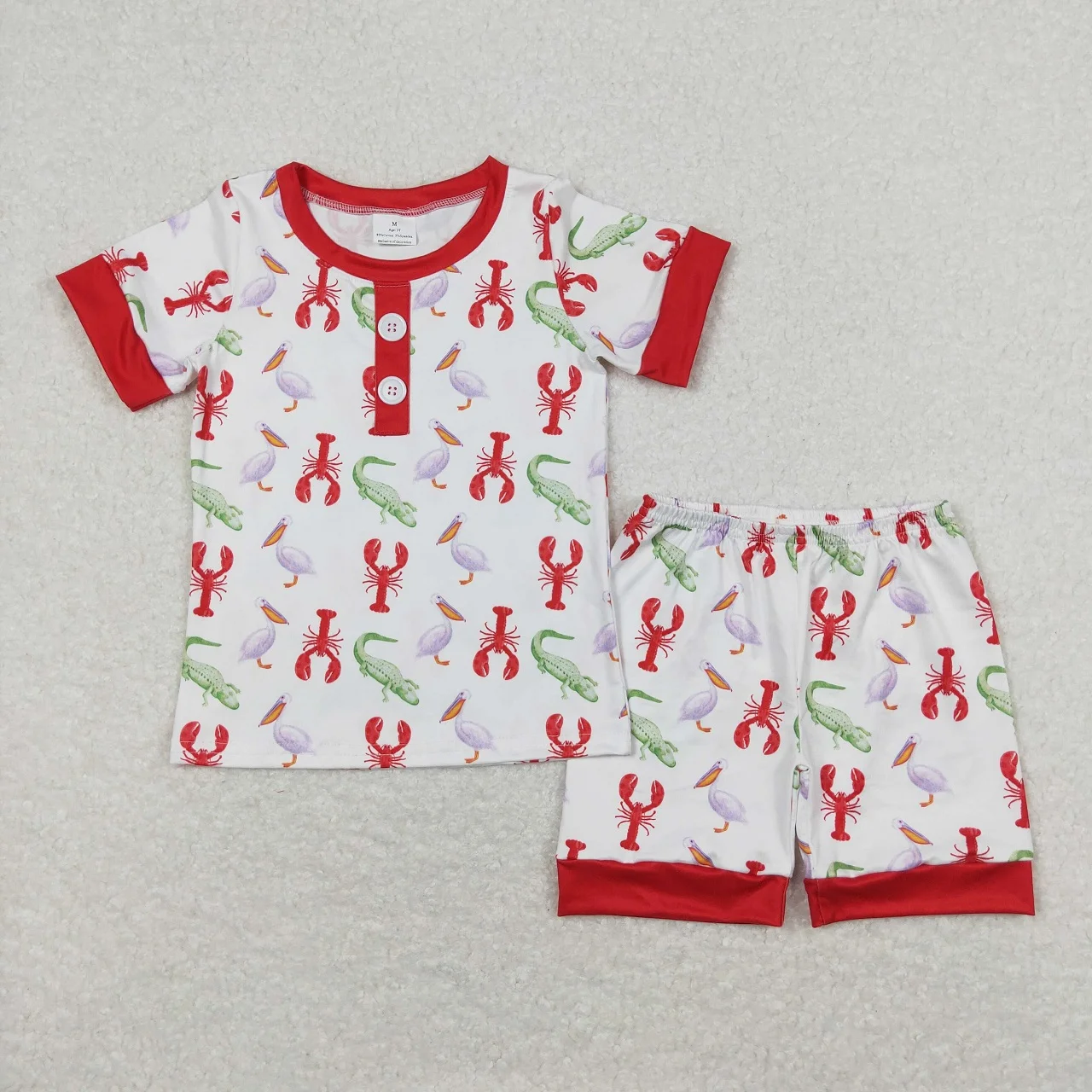 Wholesale Children Summer Infant Two Pieces Outfit Toddler Crawfish Shirt Kids Shorts Matching Baby Boy Girl Pajamas Set