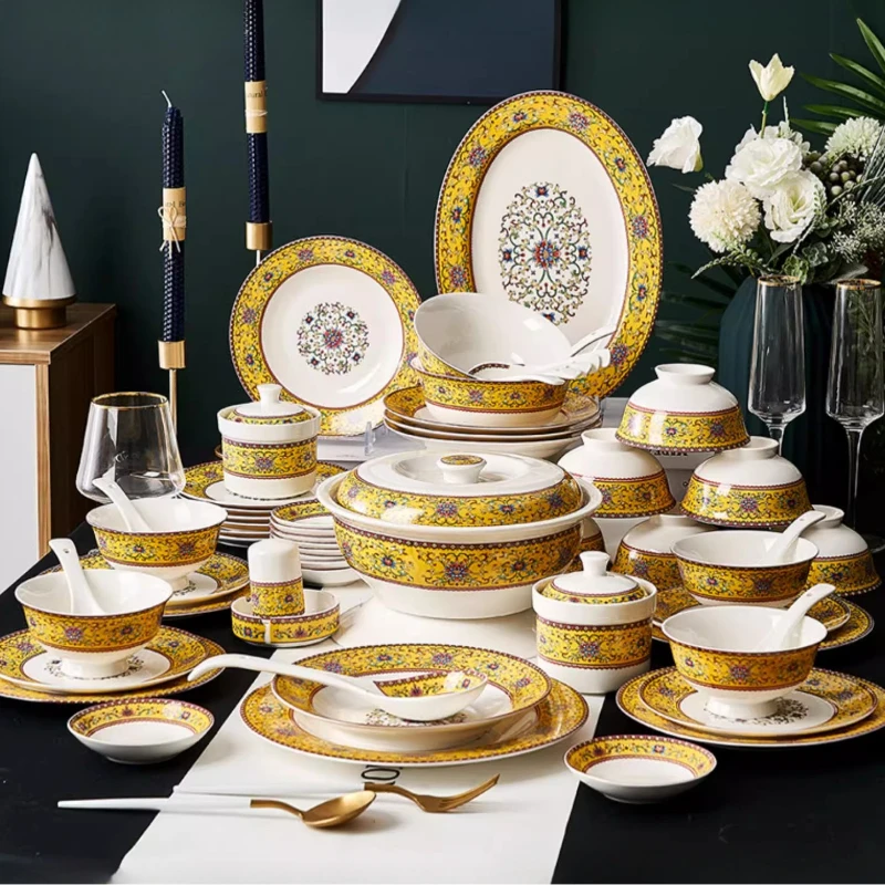 

European Style Gold Dinnerware Unique Modern Italian Designer Plates Dinner Sets Ceramic Luxury Vajilla Porcelana Dinner Set