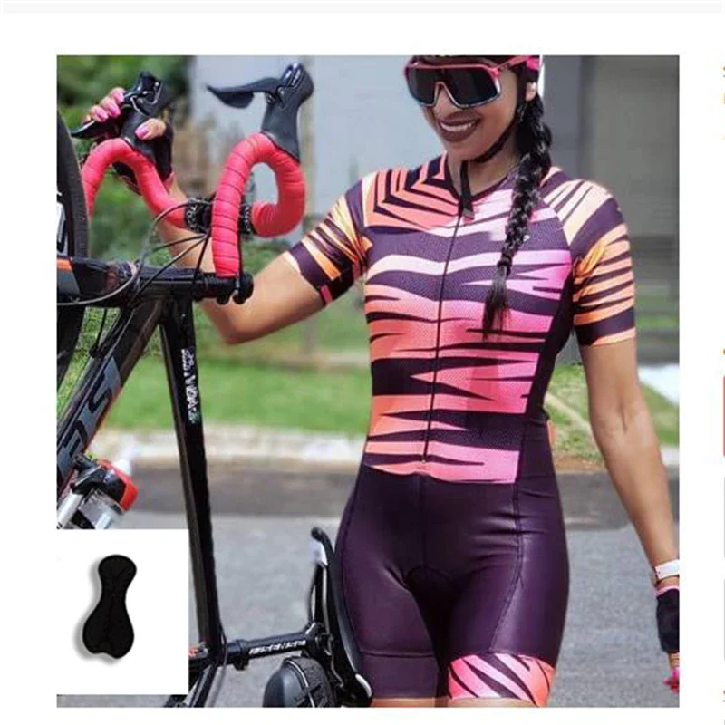 Women\'s Custom New Pro Triathlon Breathable Short Sleeve Cycling Jersey Suit Ladies Gel Pad Bicycle Triathlon Jumpsuit sets