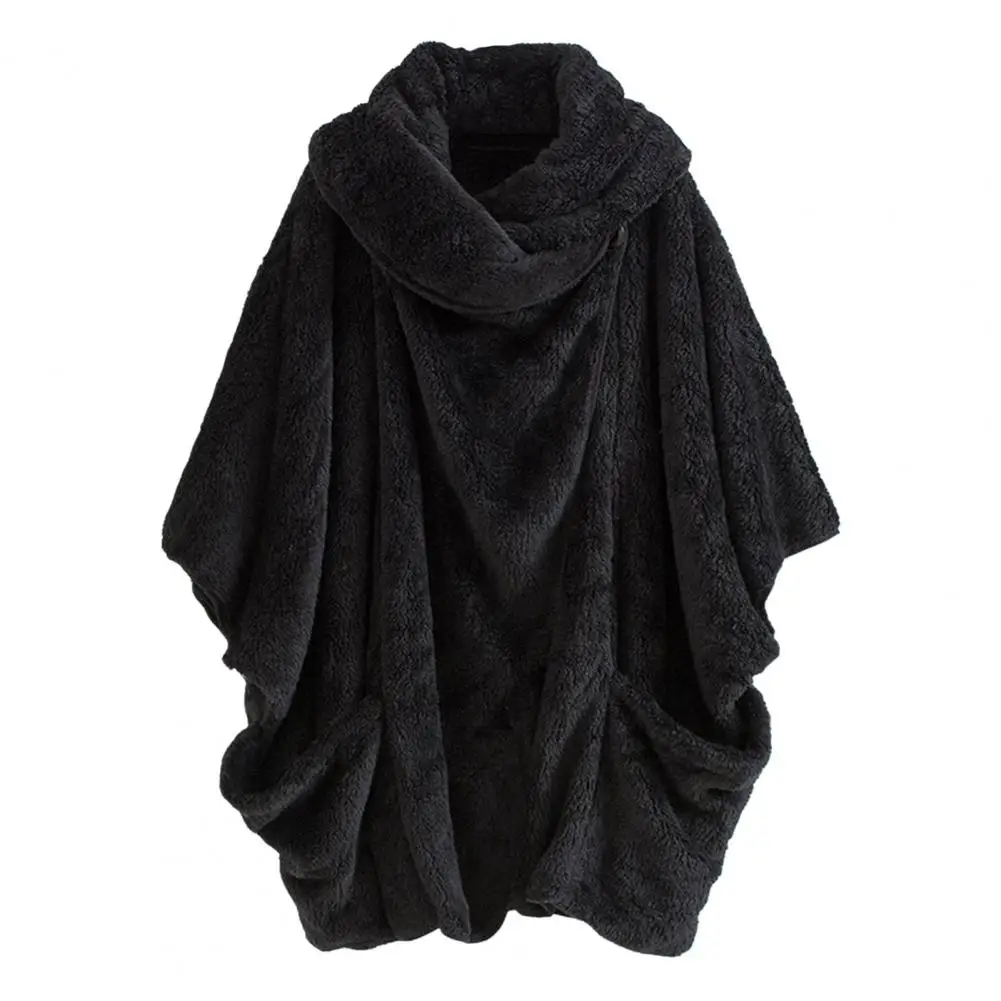 2023 Winter Warm Thick Batwing Sleeves Horn Buckle Loose Cloak Poncho Capes Women Shopping Coat