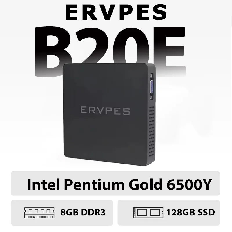 

ERVPES B20E Mini PC | intel Pentium Gold 6500Y | 8GB+128GB SSD | Win11 Pro | Dual-Band WiFi | Compact Desktop