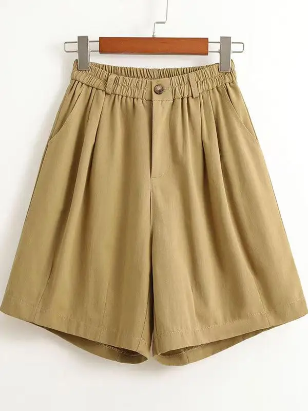 

Свободные широкие брюки-капри для женщин, летние, с высокой талией, прямого кроя, в корейском стиле, из полиэстера, для повседневной носки